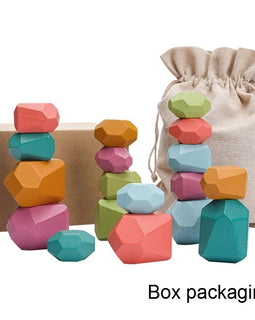 Wooden Rainbow Stones Building Blocks Colorful Wood Toy Block Stacker