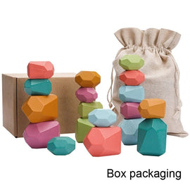 Wooden Rainbow Stones Building Blocks Colorful Wood Toy Block Stacker